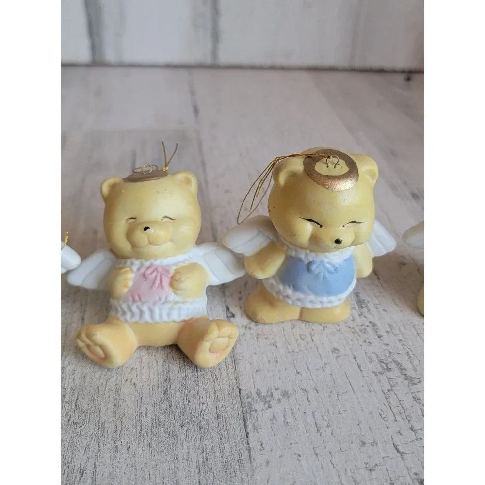 Vintage ceramic Golden Bear Angel star set ornament Xmas‎